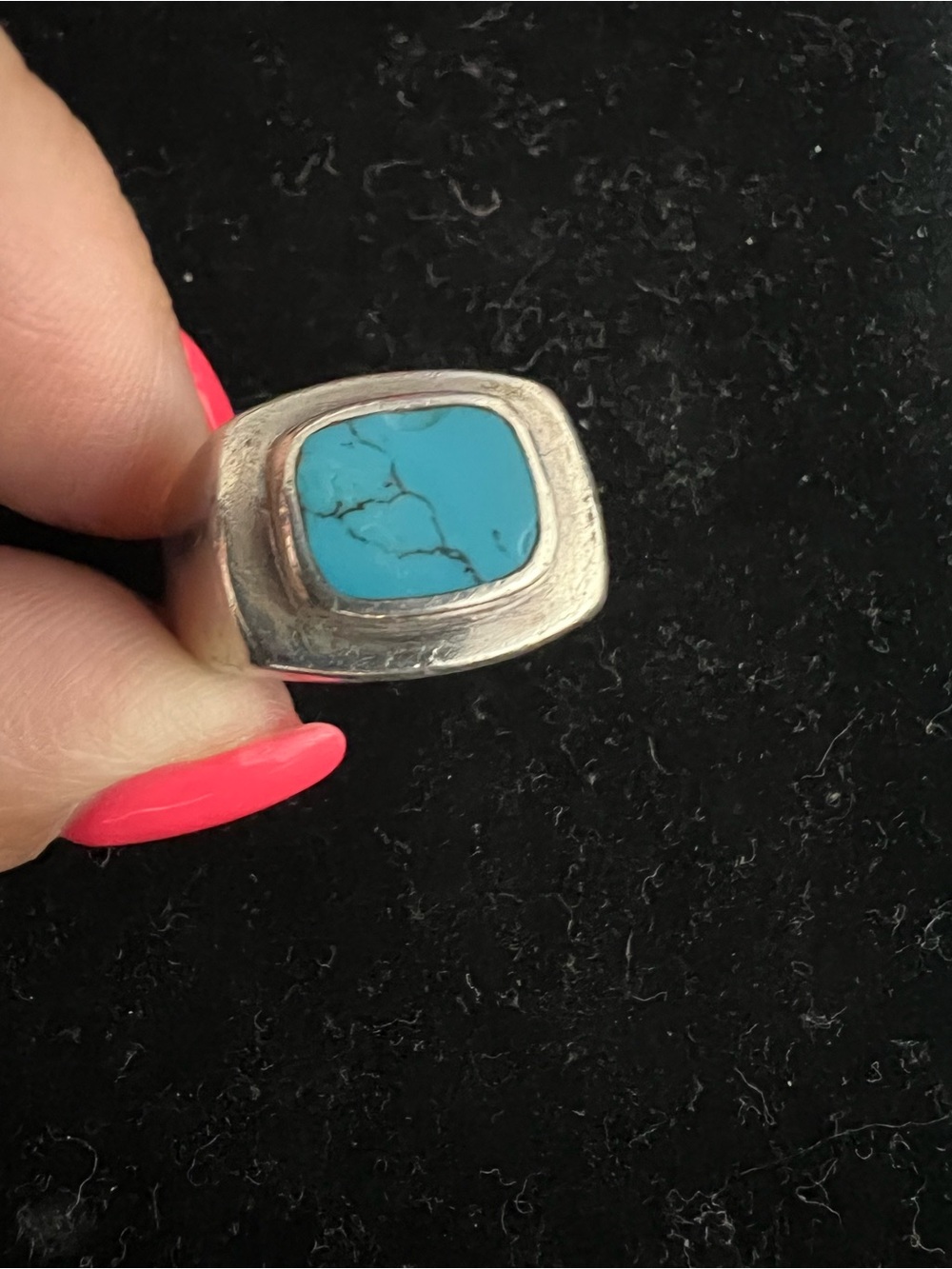 TAXCO Sterling silver vintage heavy turquoise signet ring.  Size 9